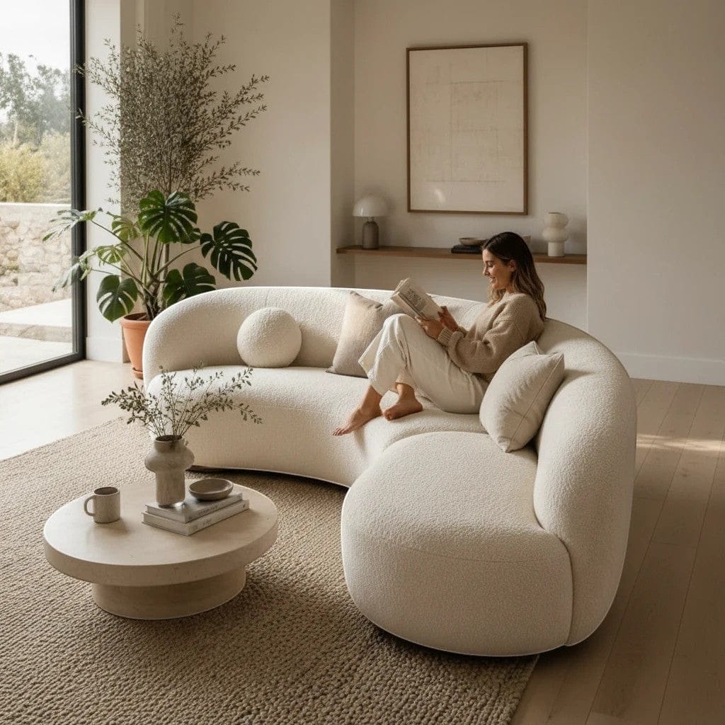 Home Atelier Curved Boucle Fabric Living Room Sofa