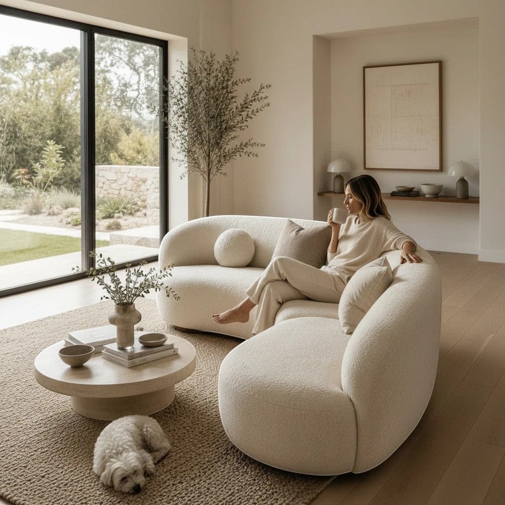 Home Atelier Curved Boucle Fabric Living Room Sofa