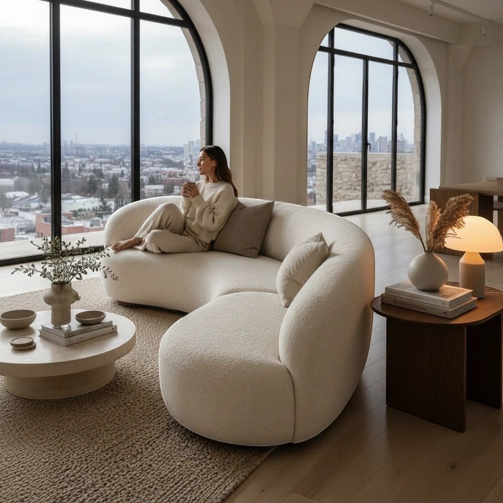 Home Atelier Curved Boucle Fabric Living Room Sofa