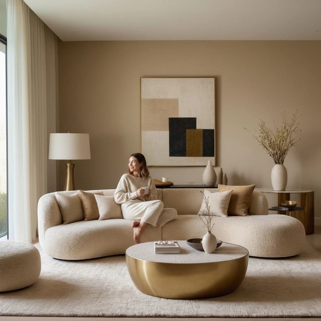 Home Atelier Curved Boucle Fabric Living Room Sofa