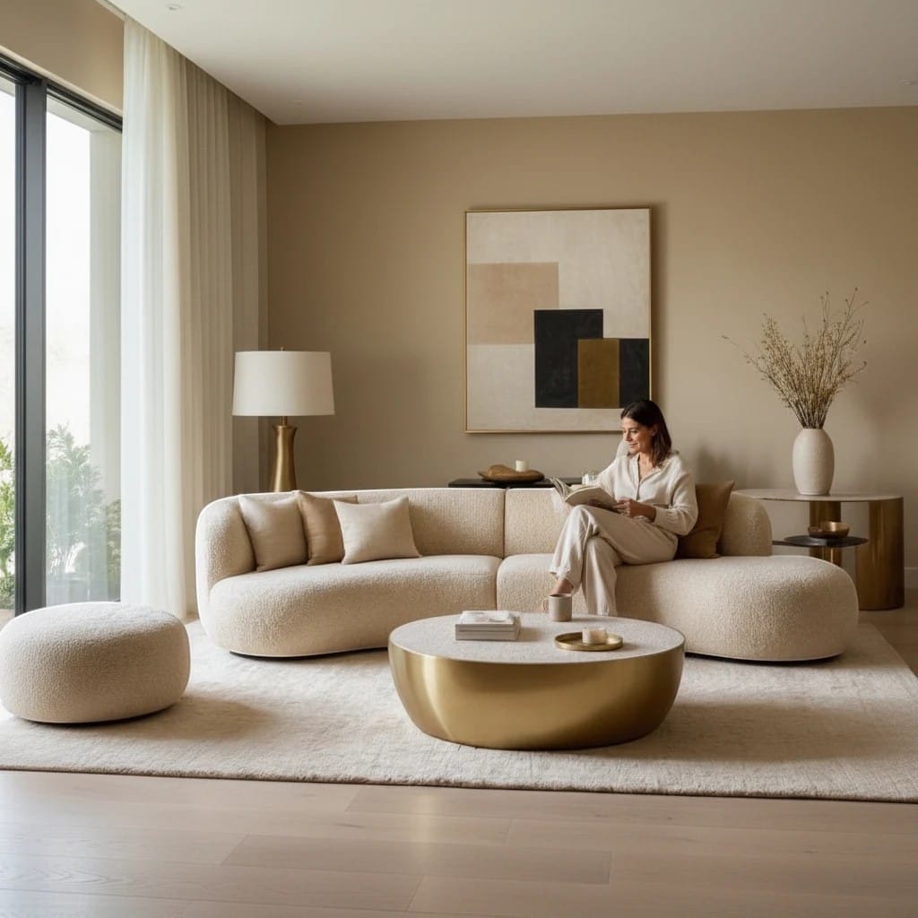 Home Atelier Curved Boucle Fabric Living Room Sofa