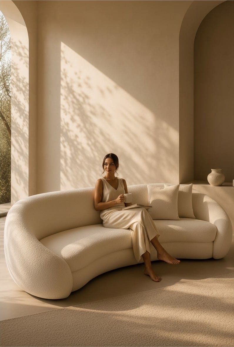Home Atelier Curved Boucle Fabric Living Room Sofa
