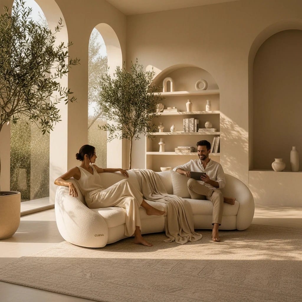 Home Atelier Curved Boucle Fabric Living Room Sofa