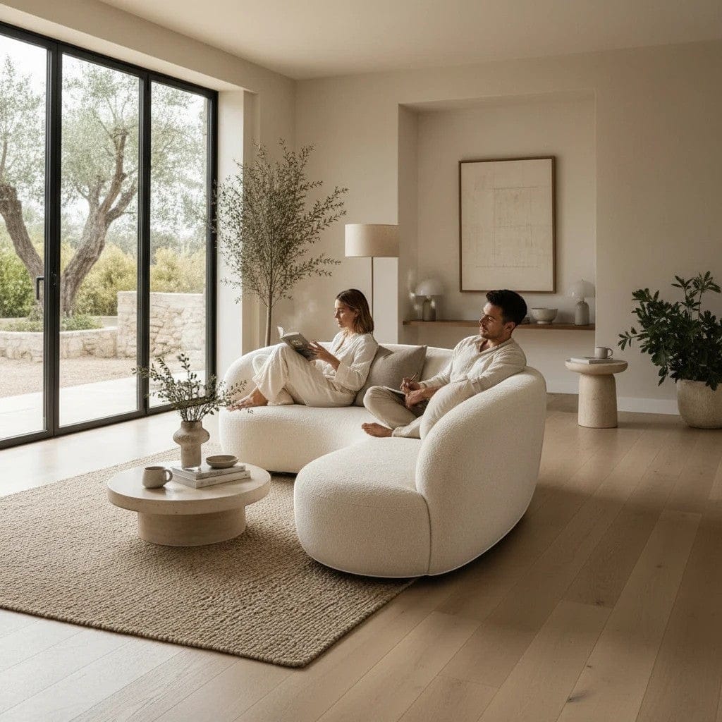 Home Atelier Curved Boucle Fabric Living Room Sofa