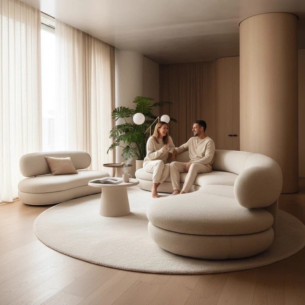 Home Atelier Curved Modern Living Room Sofa and Accent Table Set