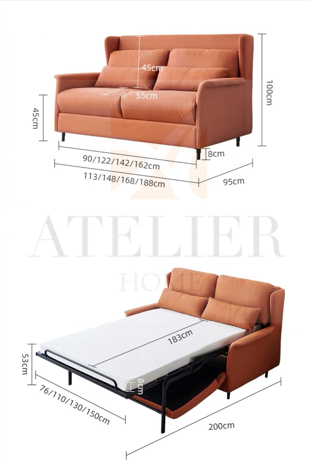 Home Atelier Cyprus Foldable Sofa Bed with Mattress