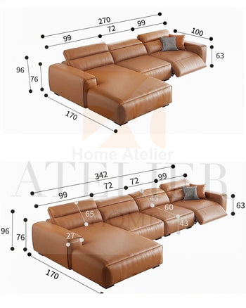 Home Atelier Darren Electric Recliner Leather Sofa