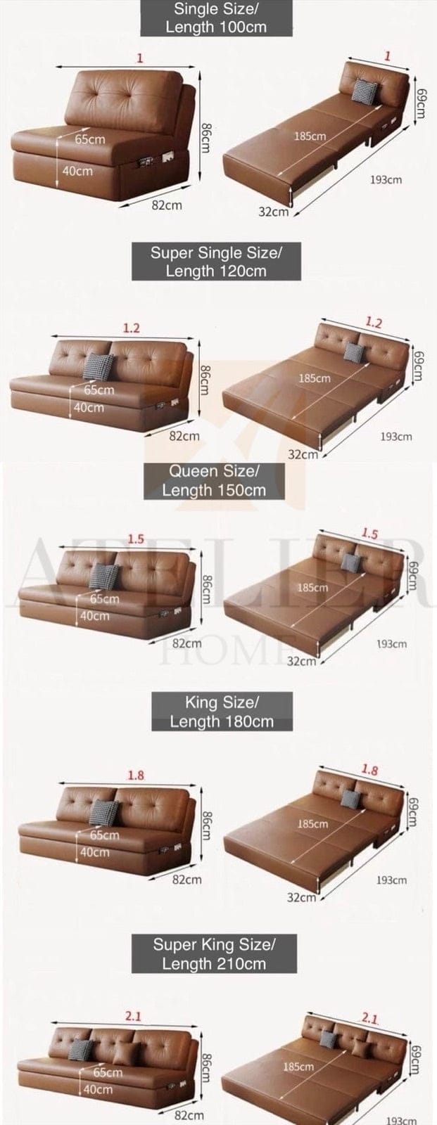 Home Atelier Denise Scratch Resistant Leather Storage Sofa Bed