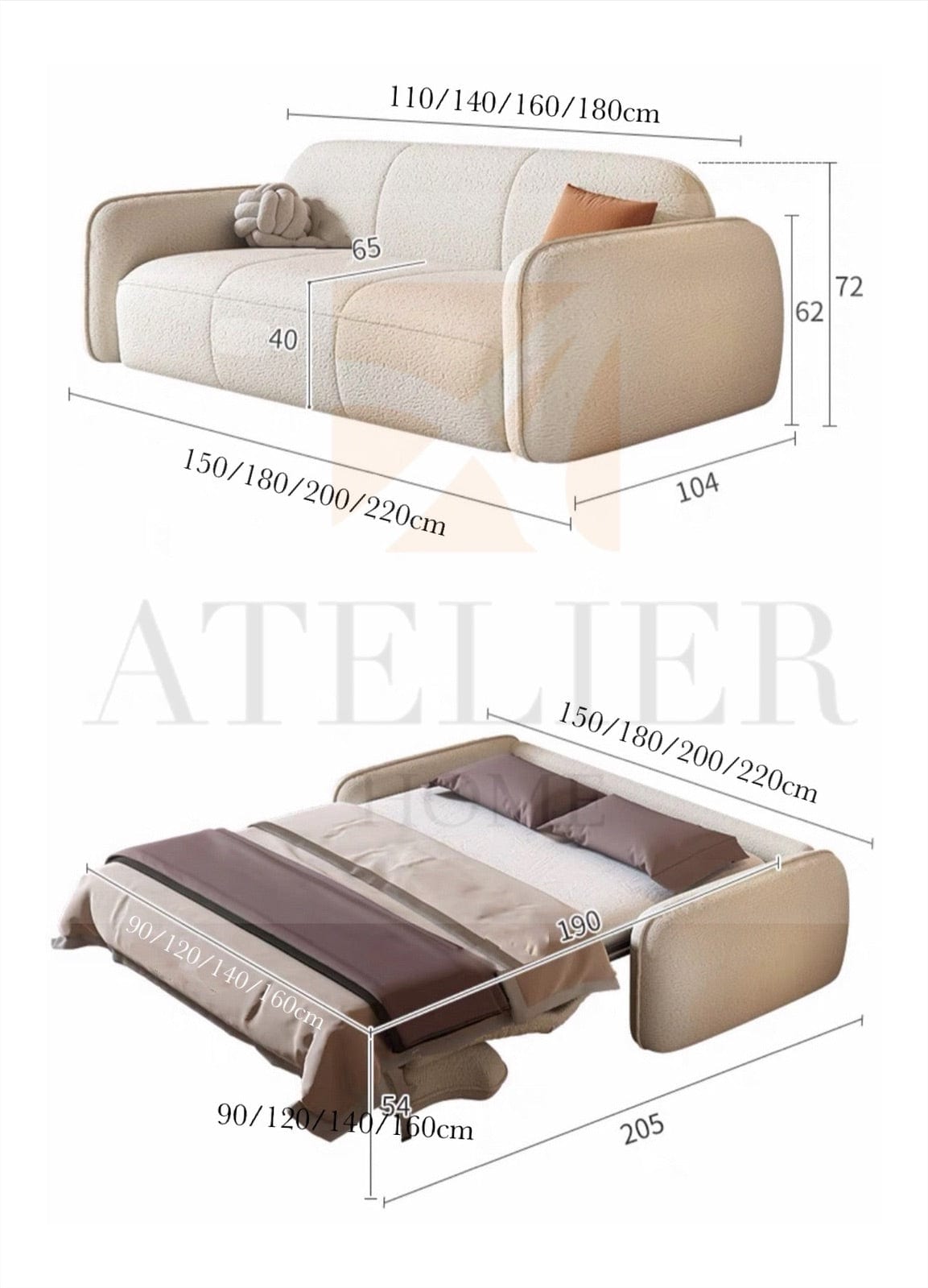 Home Atelier Denver Foldable Sofa Bed with Mattress