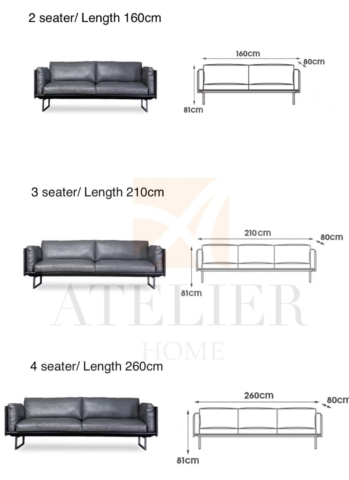 Home Atelier Donnie Genuine Cowhide Leather Sofa