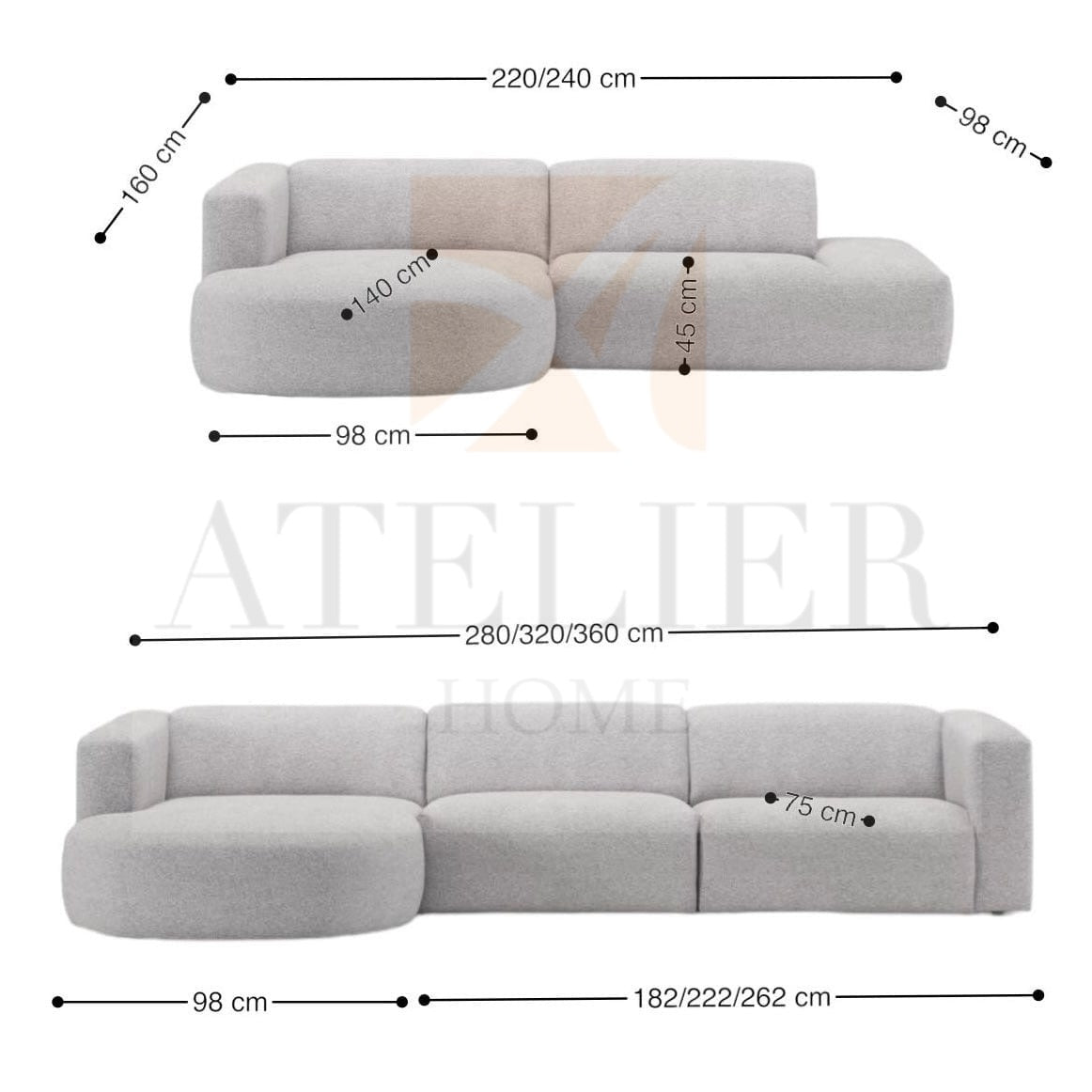 Home Atelier Drew Sectional Round Chaise Sofa
