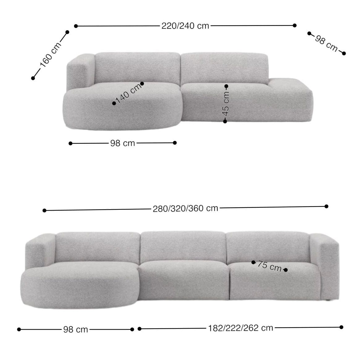Home Atelier Drew Sectional Round Chaise Sofa