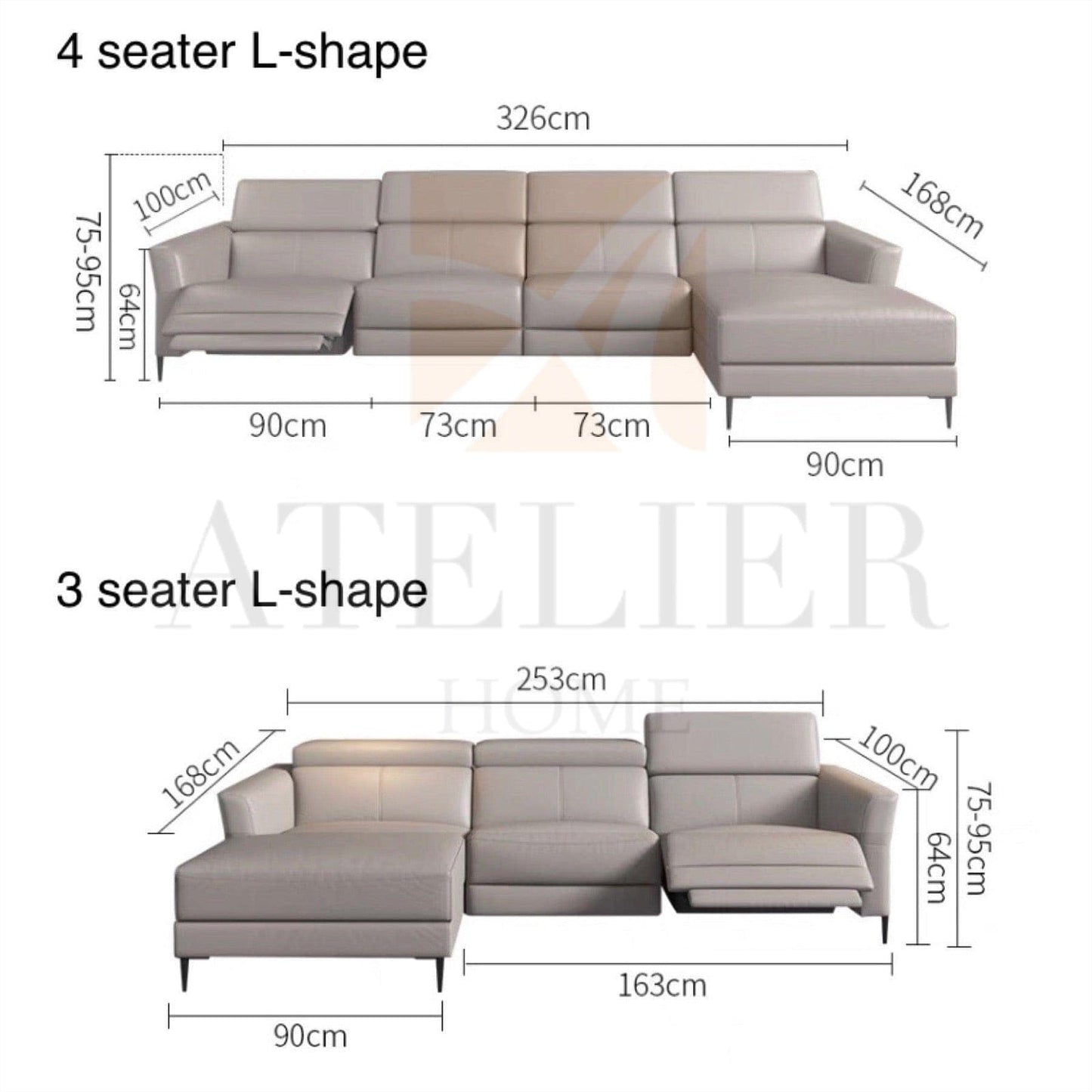 Home Atelier Ellie Sectional L-shape Electric Recliner Leather Sofa