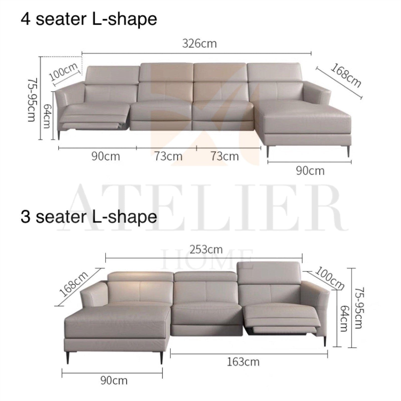 Home Atelier Ellie Sectional L-shape Electric Recliner Leather Sofa