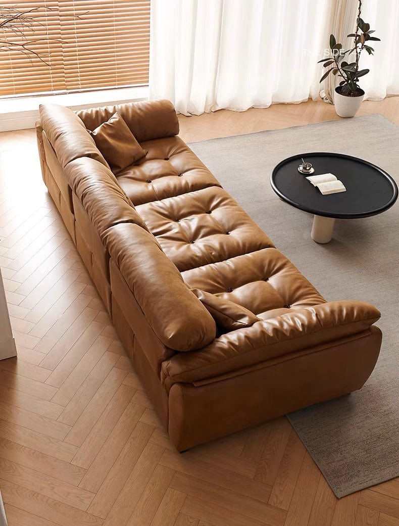 Home Atelier Elvin Scratch Resistant Backrest Slider Leather Sofa