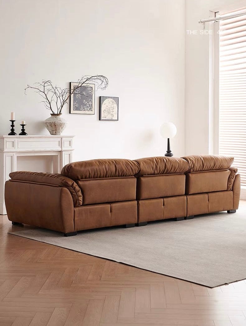 Home Atelier Elvin Scratch Resistant Backrest Slider Leather Sofa