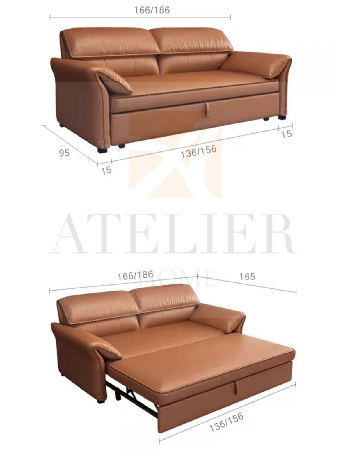 Home Atelier Emma Sectional Sofa Bed with Extended Chaise