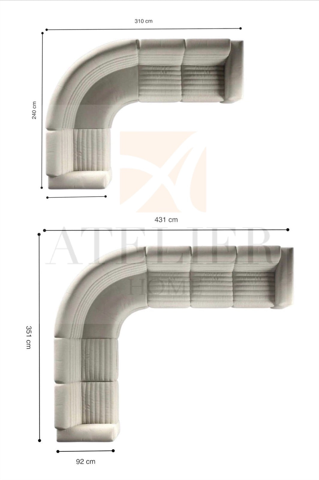 Home Atelier Evan Sectional Curve Corner Sofa with Channel Tufting