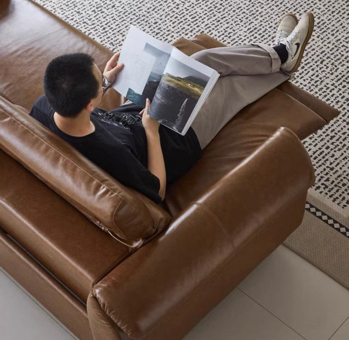home-atelier-f31a Billy Sectional Electric Recliner Leather Sofa