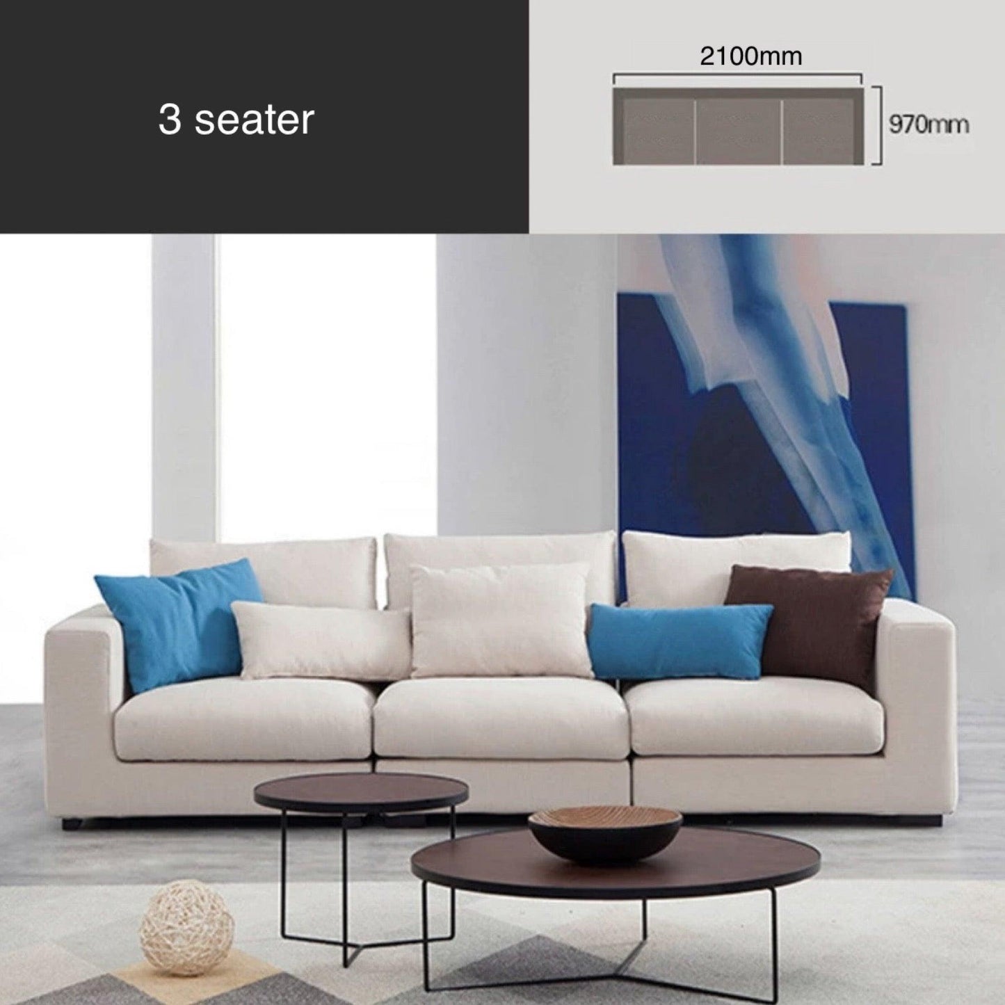 home-atelier-f31a Cotton Linen Fabric / 3 seater/ Length 210cm / Cream Bellini Sectional L-shape Corner Seat Sofa