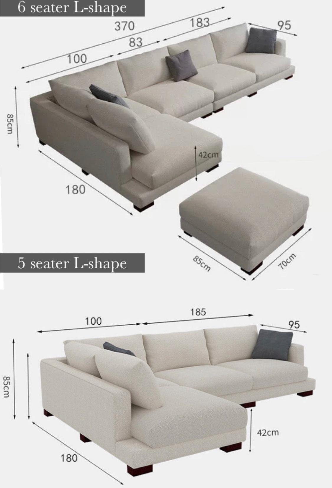 home-atelier-f31a Cotton Linen Fabric / 5 seater L-shape/ Length 285cm / Light Grey Borsani Sectional L-Shape Sofa
