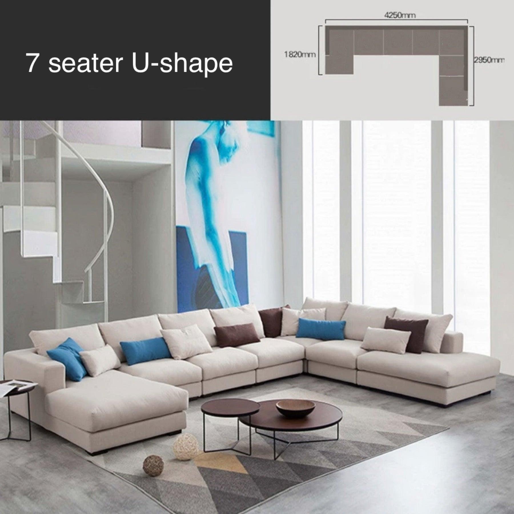 home-atelier-f31a Cotton Linen Fabric / 7 seater U-shape/ L425 x W295cm / Cream Bellini Sectional L-shape Corner Seat Sofa