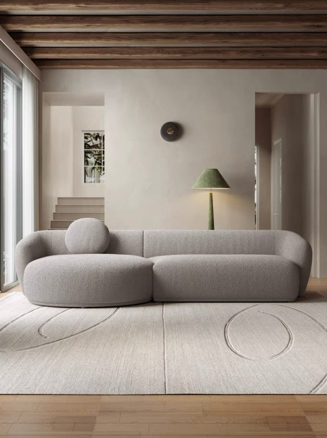 home-atelier-f31a Cotton Linen Fabric / Length 250cm/ With Curve Chaise / Cream Carl Sectional Curve Sofa