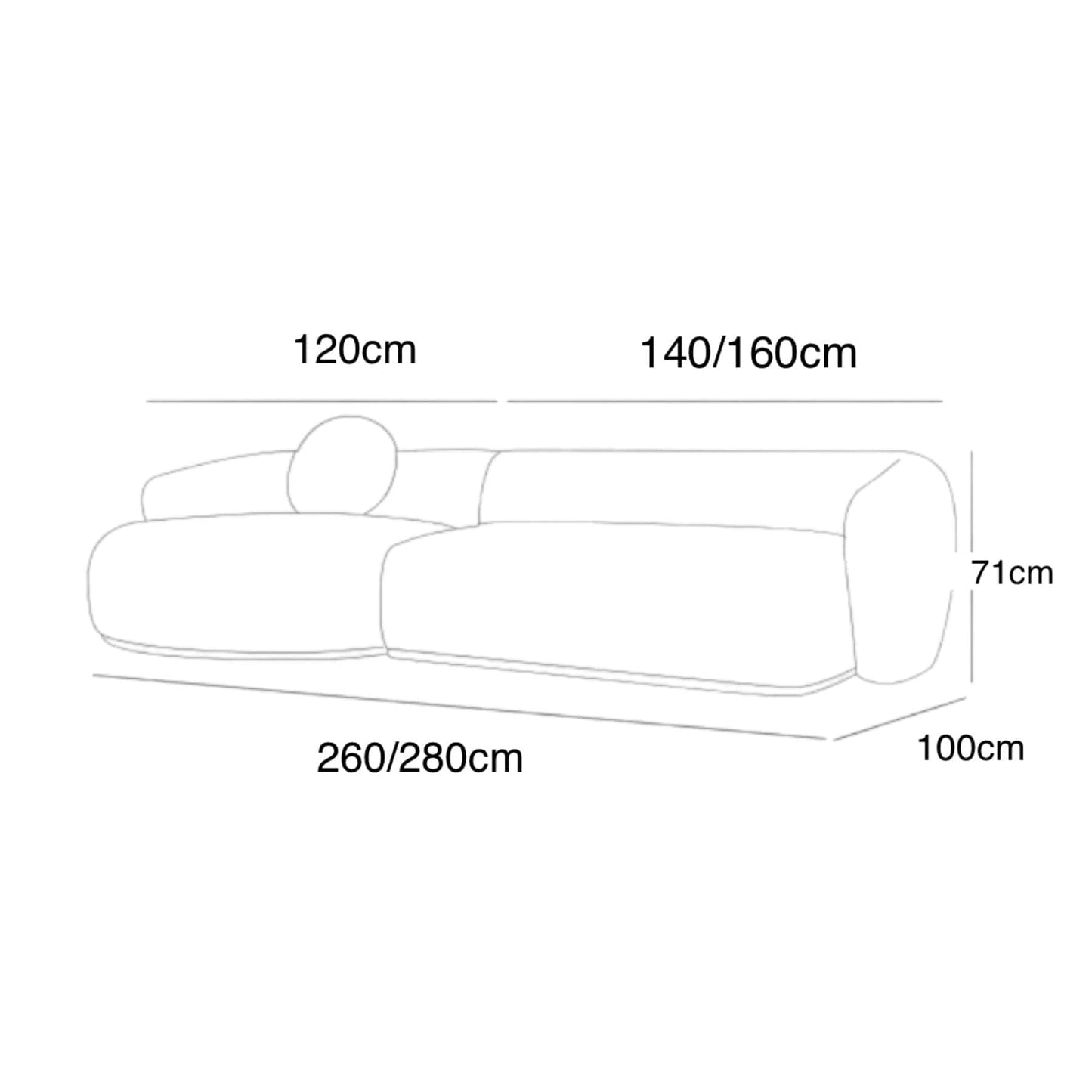 home-atelier-f31a Cotton Linen Fabric / Length 250cm/ With Curve Chaise / Cream Carl Sectional Curve Sofa