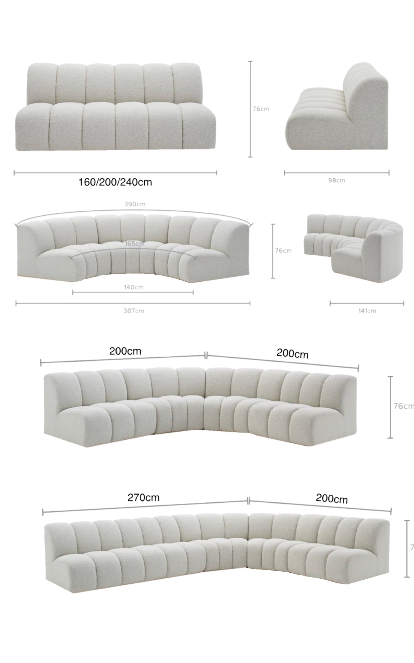 home-atelier-f31a Cotton Linen Fabric / Length 250cm/ With Curve Chaise / Cream Copy of Lasalle Sectional Curve Sofa