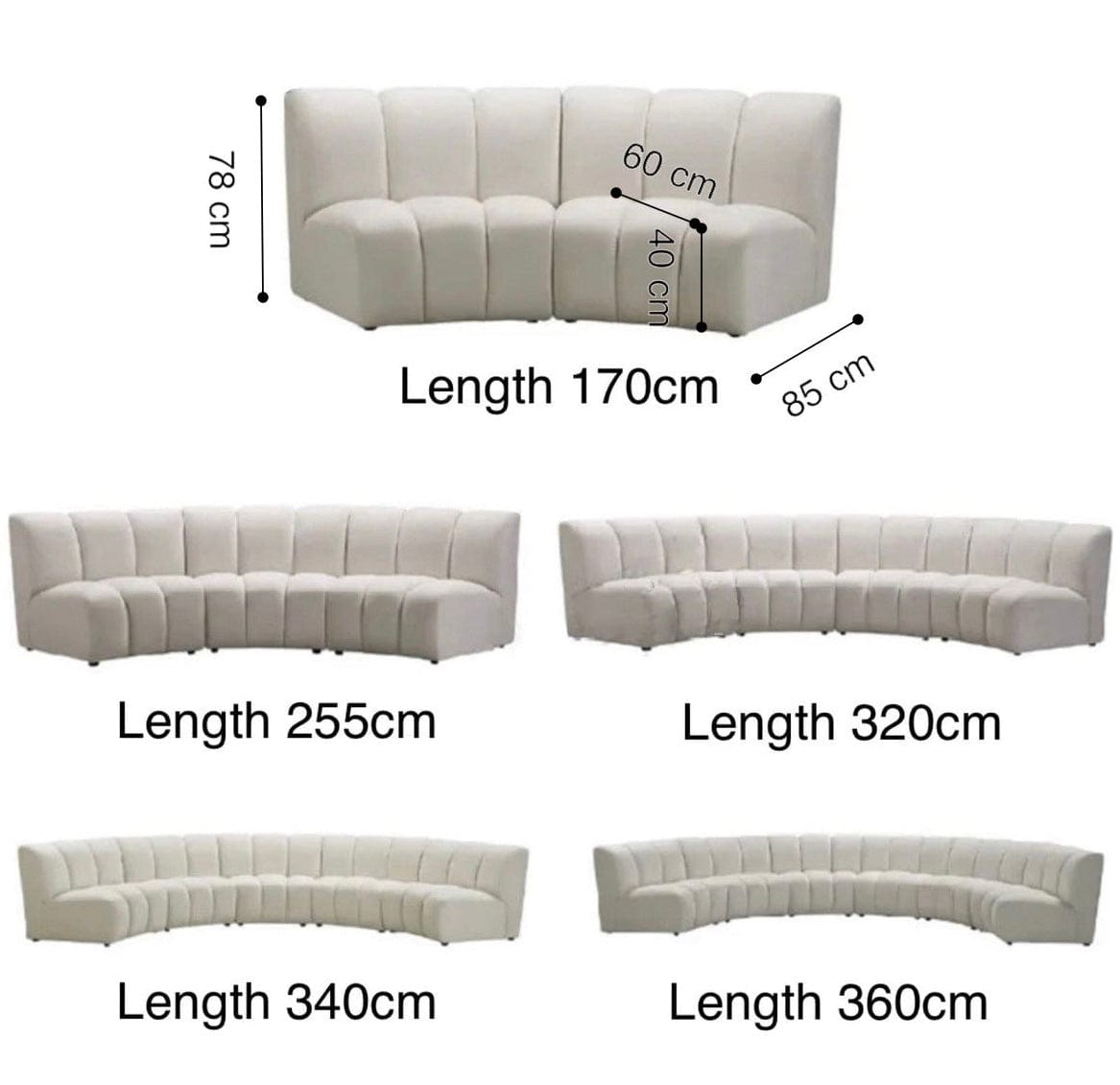 home-atelier-f31a Cotton Linen Fabric / Length 250cm/ With Curve Chaise / Cream Mitchella Curve Sofa