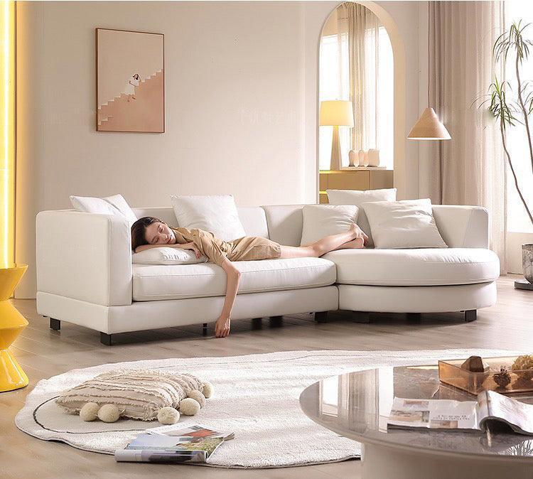 home-atelier-f31a Cotton Linen Fabric / Length 250cm/ With Curve Chaise / Cream Travis Designer Sofa