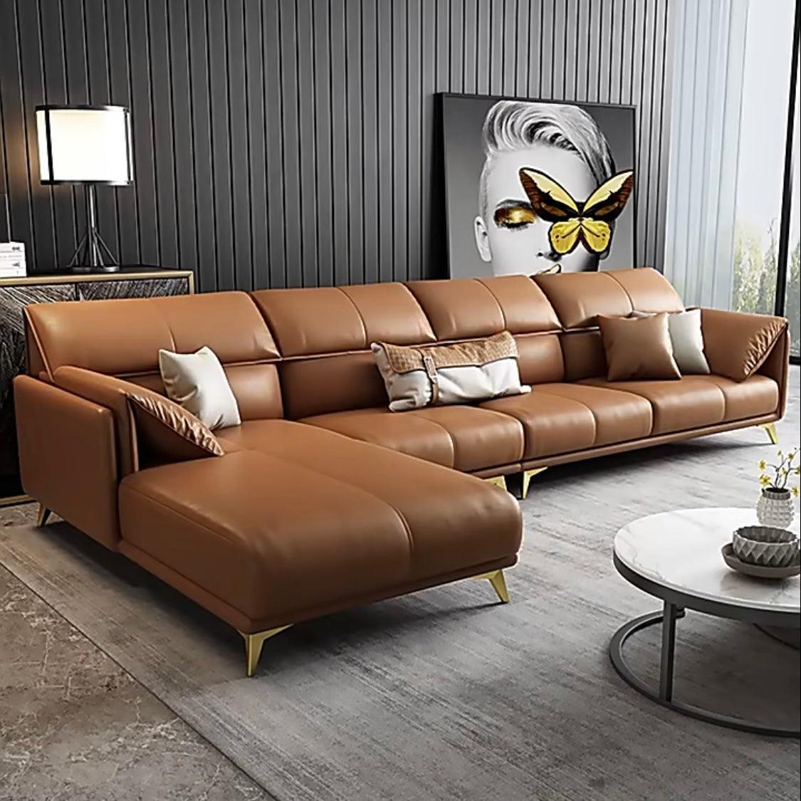 home-atelier-f31a Italian Genuine Cowhide Leather / 1 seater / Beige Caston Sectional Leather Sofa