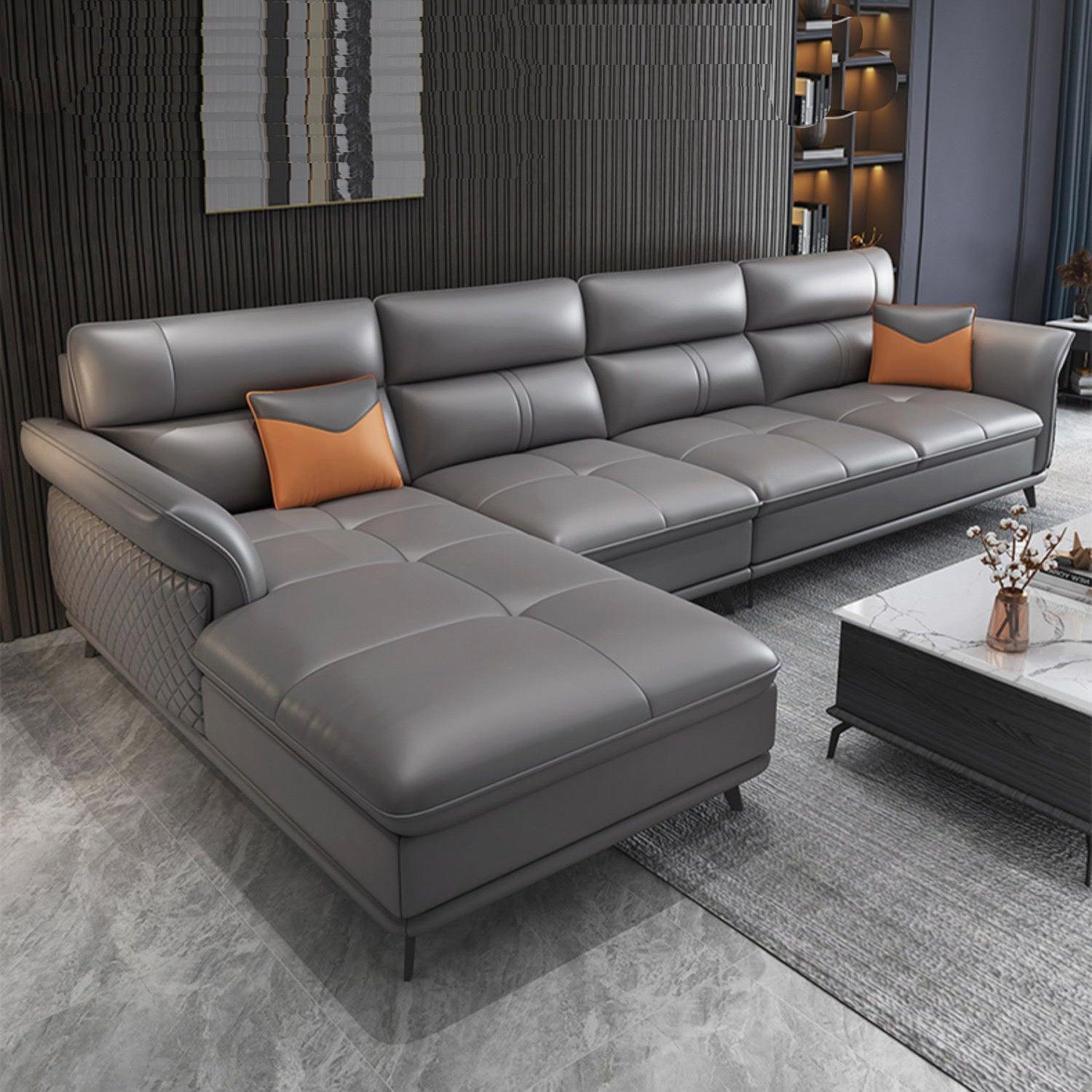 home-atelier-f31a Italian Genuine Cowhide Leather / 1 seater / Dark Grey Augustine Leather Sectional Sofa