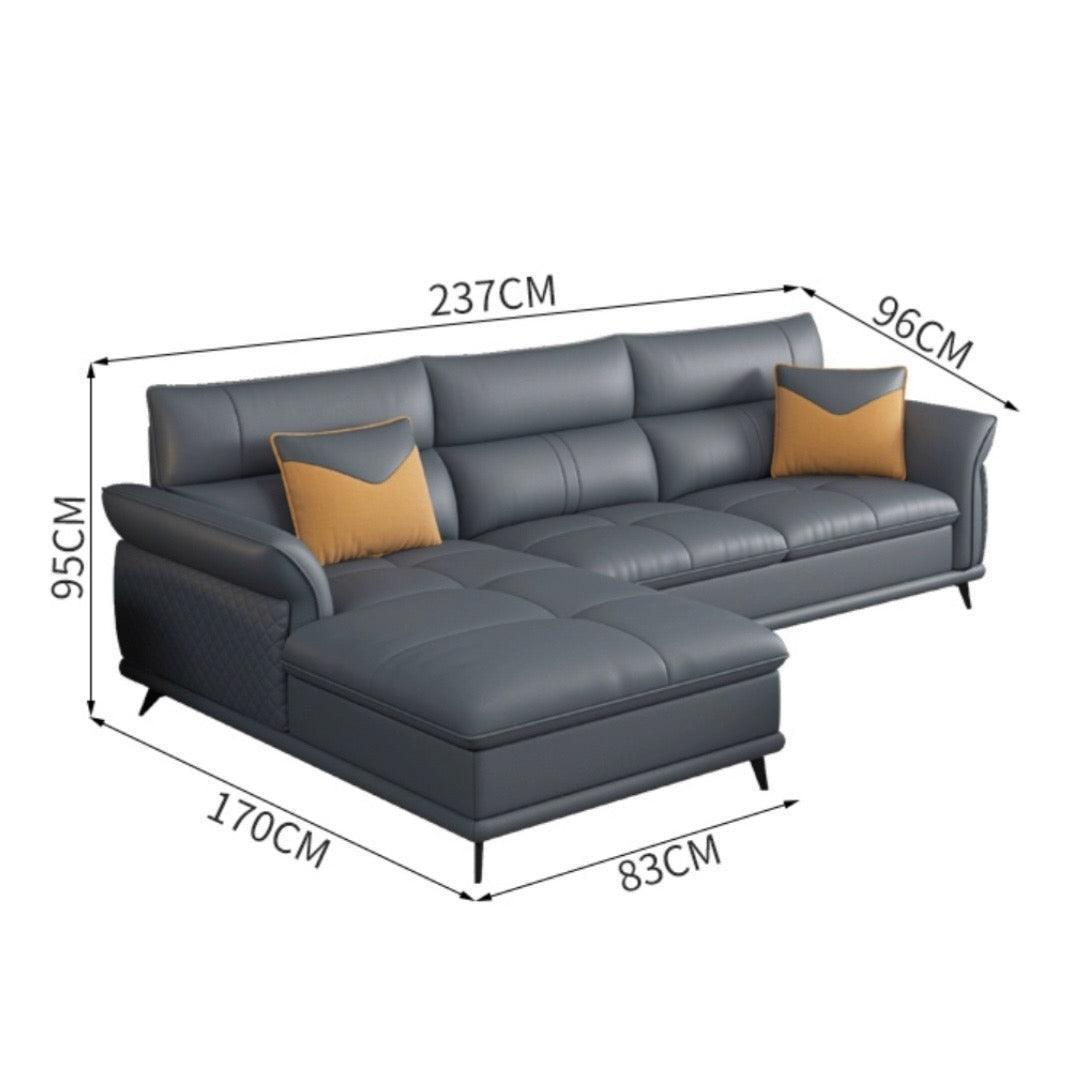 home-atelier-f31a Italian Genuine Cowhide Leather / 3 seater L-shape/ Length 237cm / Dark Grey Augustine Leather Sectional Sofa
