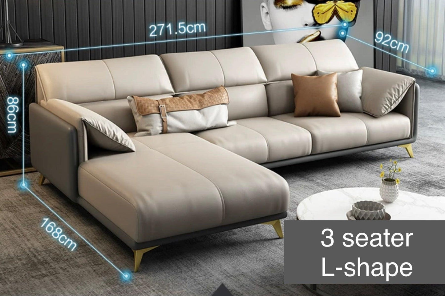 home-atelier-f31a Italian Genuine Cowhide Leather / 3 seater L-shape/ Length 271.5cm / Camel Caston Sectional Leather Sofa