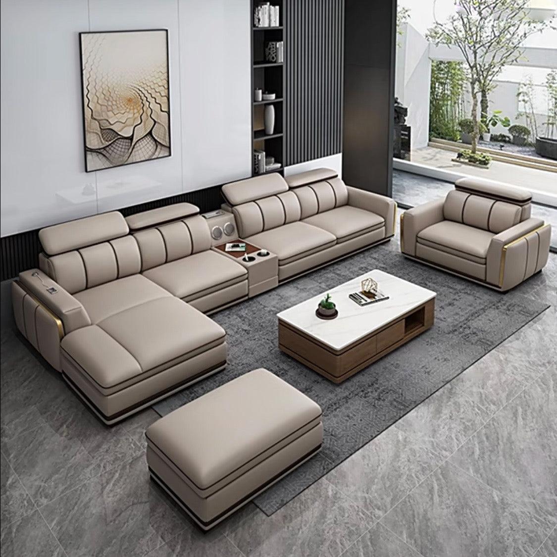 home-atelier-f31a Italian Genuine Cowhide Leather / Length 122cm ( 1 seater) / Khaki Alonso Leather Sectional Sofa