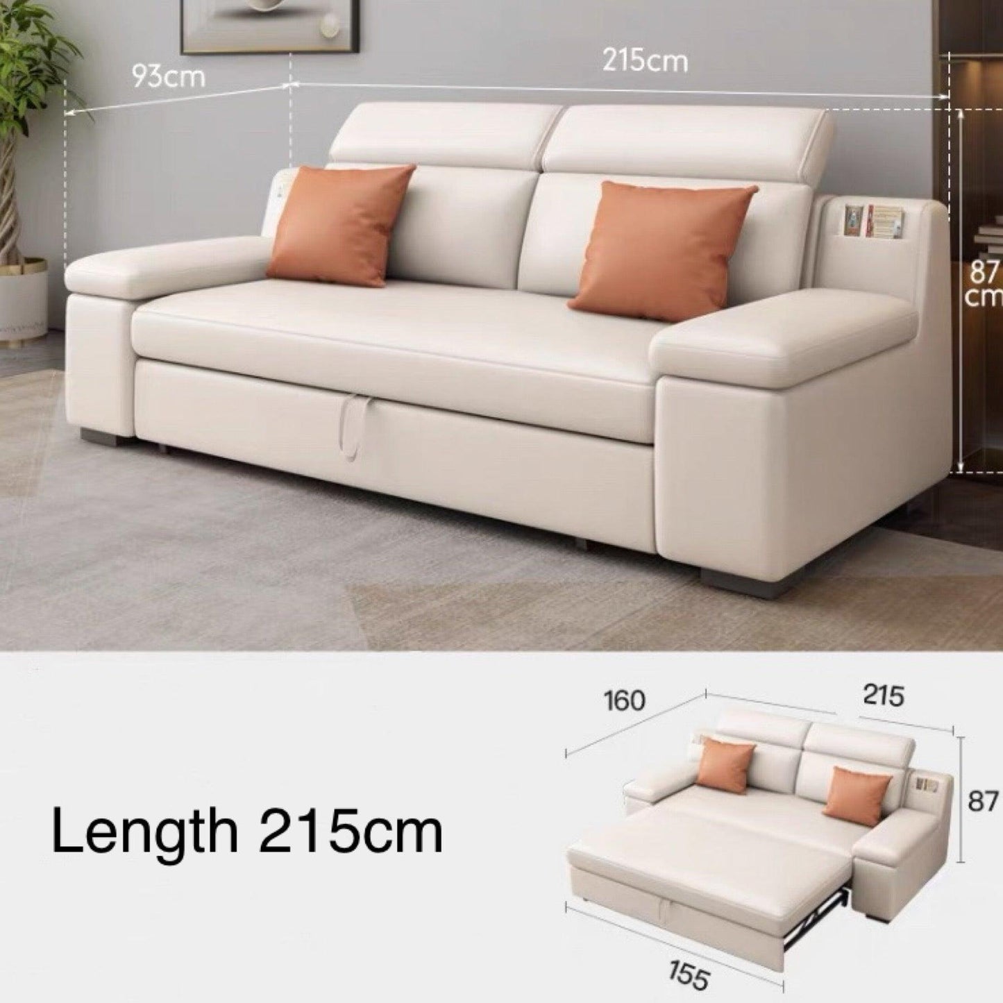 home-atelier-f31a Leather-Aire / Length 215cm/ Non L-shape / White Allson Sectional Sofa Bed