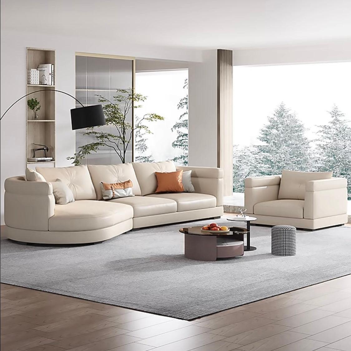 home-atelier-f31a Leather-Aire / Length 250cm with curve chaise / White Baxter Designer Sectional Round Chaise Sofa