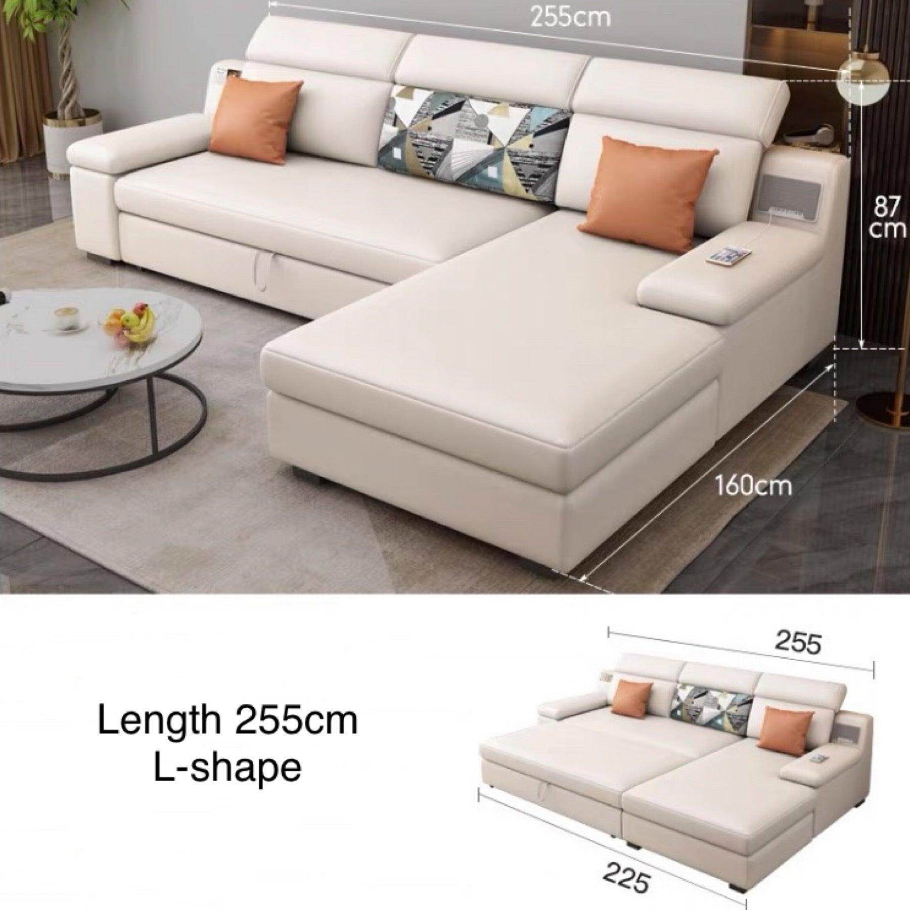 home-atelier-f31a Leather-Aire / Length 255cm/ L-shape / White Allson Sectional Sofa Bed
