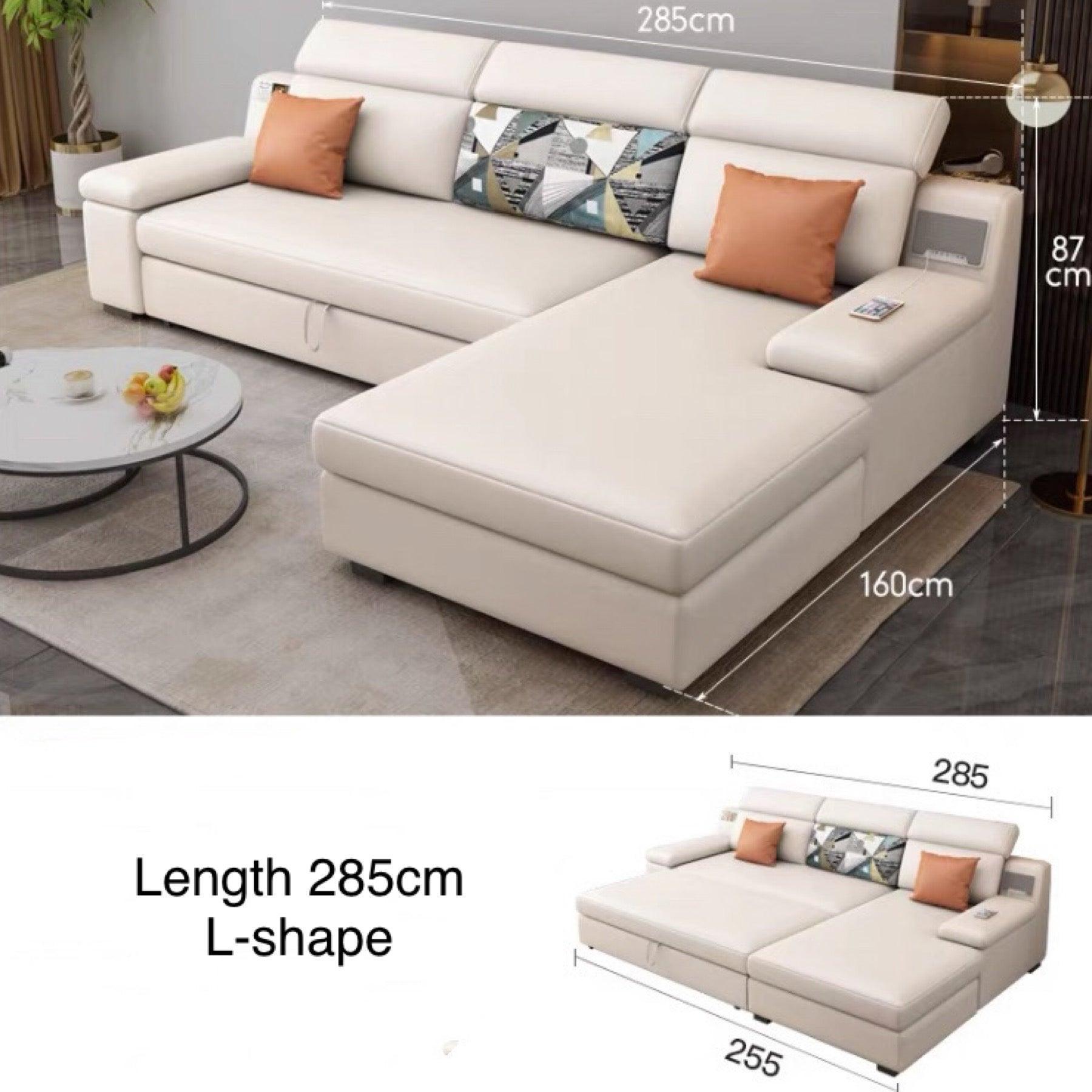 home-atelier-f31a Leather-Aire / Length 285cm/ L-shape / White Allson Sectional Sofa Bed
