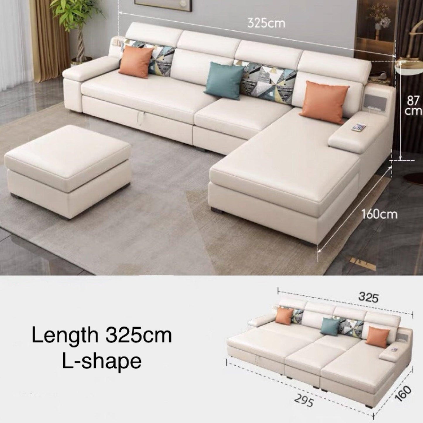 home-atelier-f31a Leather-Aire / Length 325cm/ L-shape / White Allson Sectional Sofa Bed
