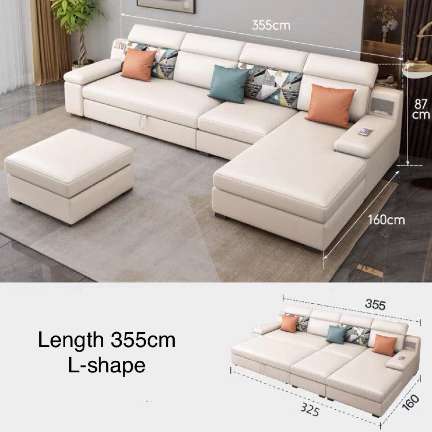home-atelier-f31a Leather-Aire / Length 355cm/ L-shape / White Allson Sectional Sofa Bed