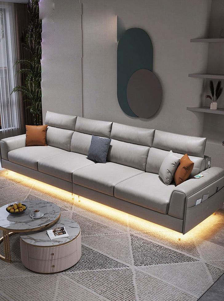 home-atelier-f31a Leather-Aire; with LED base lighting / 3 seater/ Length 210cm / White Ashley Sectional Sofa with LED Base Lighting