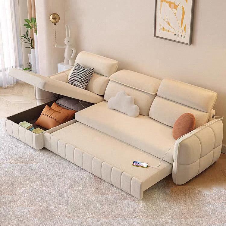 home-atelier-f31a Suede Fabric / 3 seater L-shape/ Length 225cm / Cream Ariyo Scratch Resistant Storage Sofa Bed