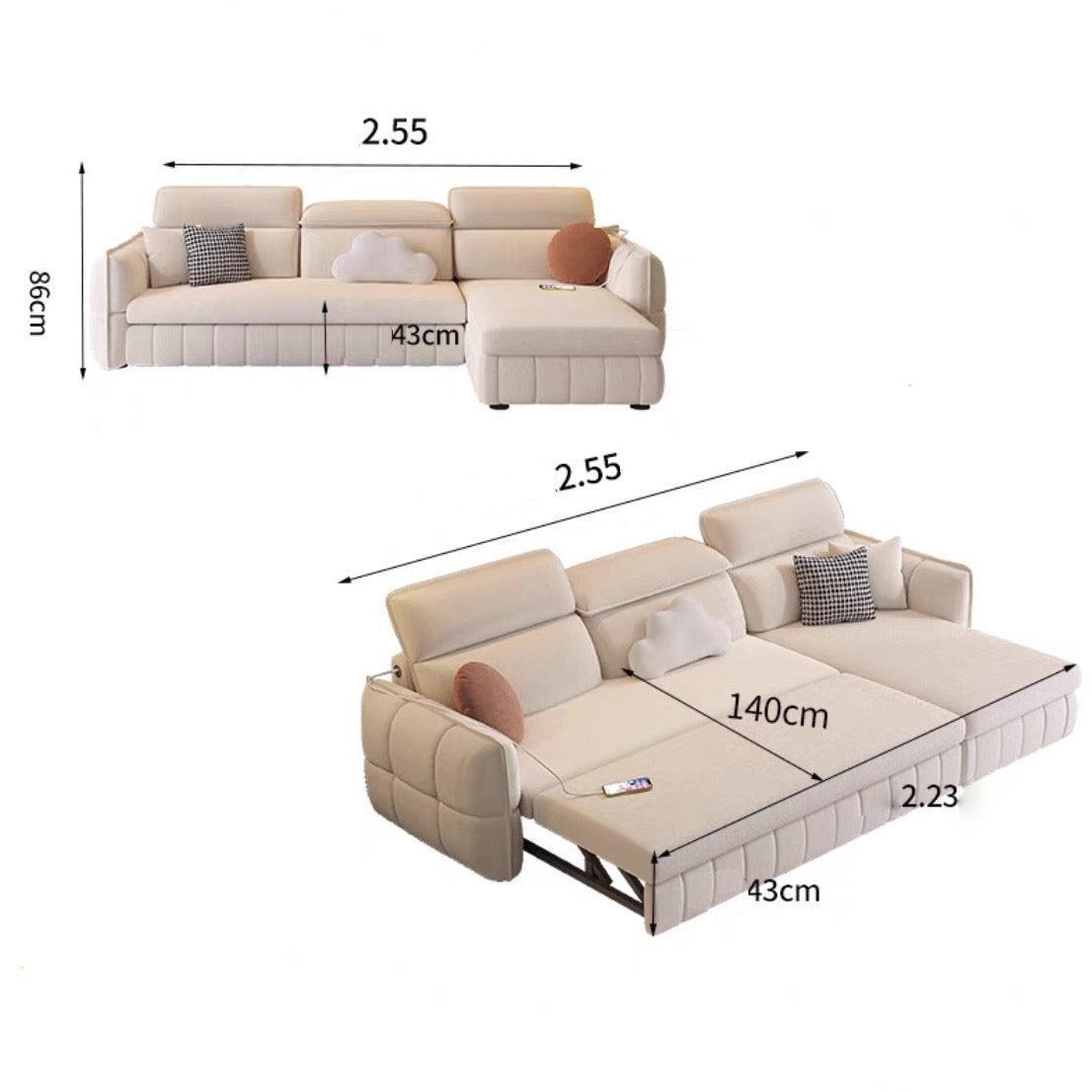 home-atelier-f31a Suede Fabric / 3 seater L-shape/ Length 255cm / Cream Ariyo Scratch Resistant Storage Sofa Bed