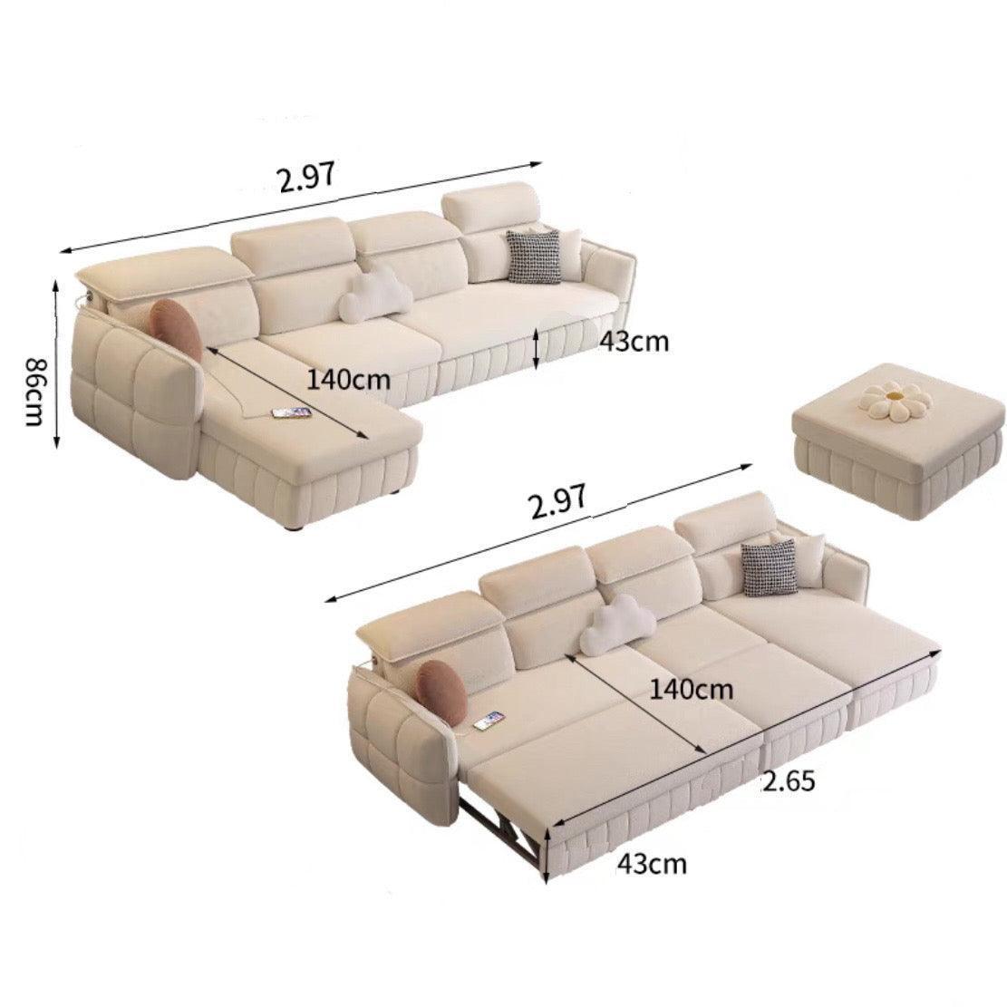home-atelier-f31a Suede Fabric / 4 seater L-shape with Foot Rest/ Length 297cm / Cream Ariyo Scratch Resistant Storage Sofa Bed