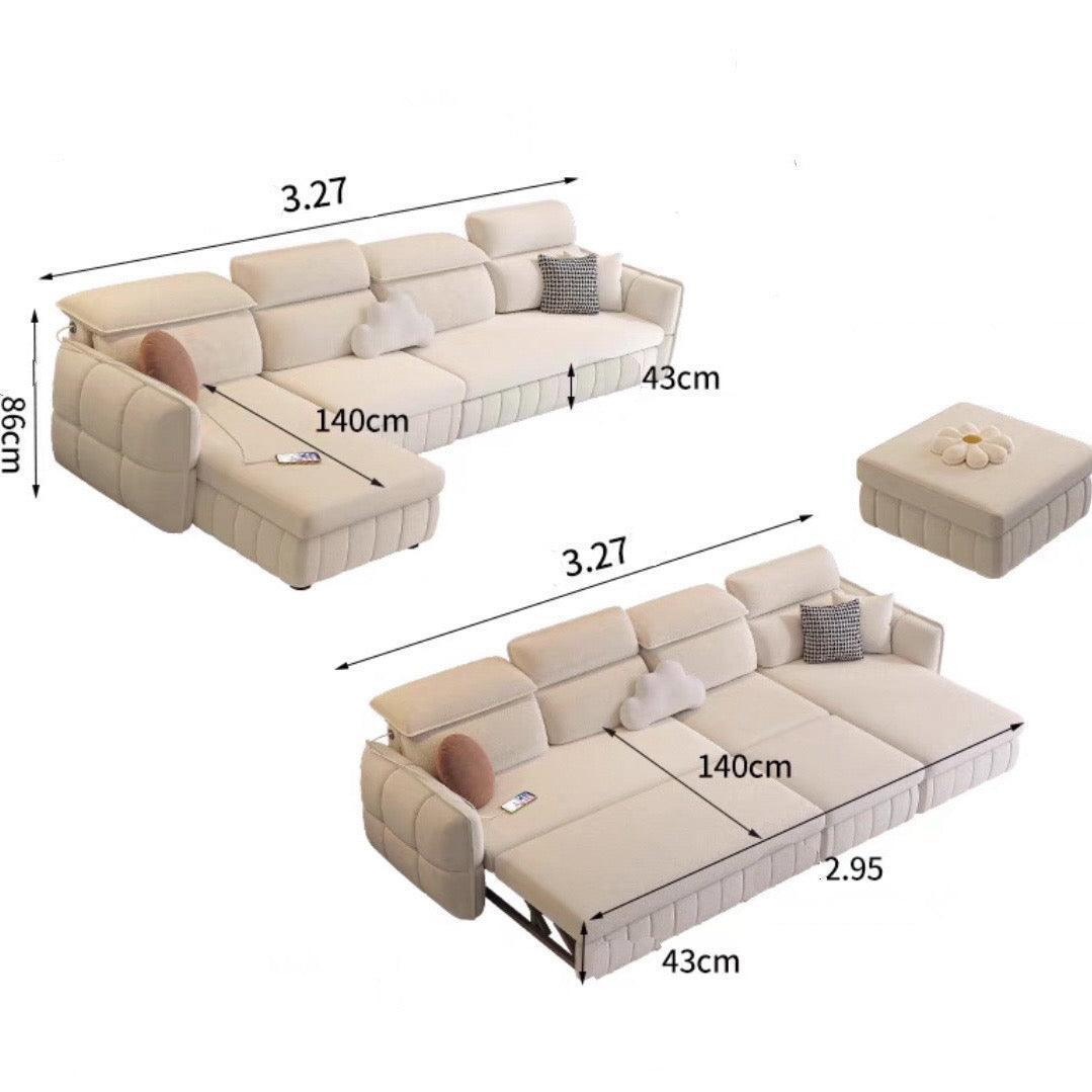 home-atelier-f31a Suede Fabric / 4 seater L-shape with Foot Rest/ Length 327cm / Cream Ariyo Scratch Resistant Storage Sofa Bed