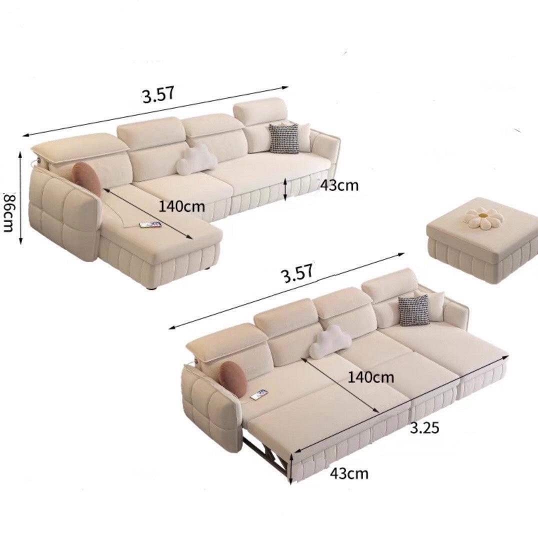 home-atelier-f31a Suede Fabric / 4 seater L-shape with Foot Rest/ Length 357cm / Cream Ariyo Scratch Resistant Storage Sofa Bed