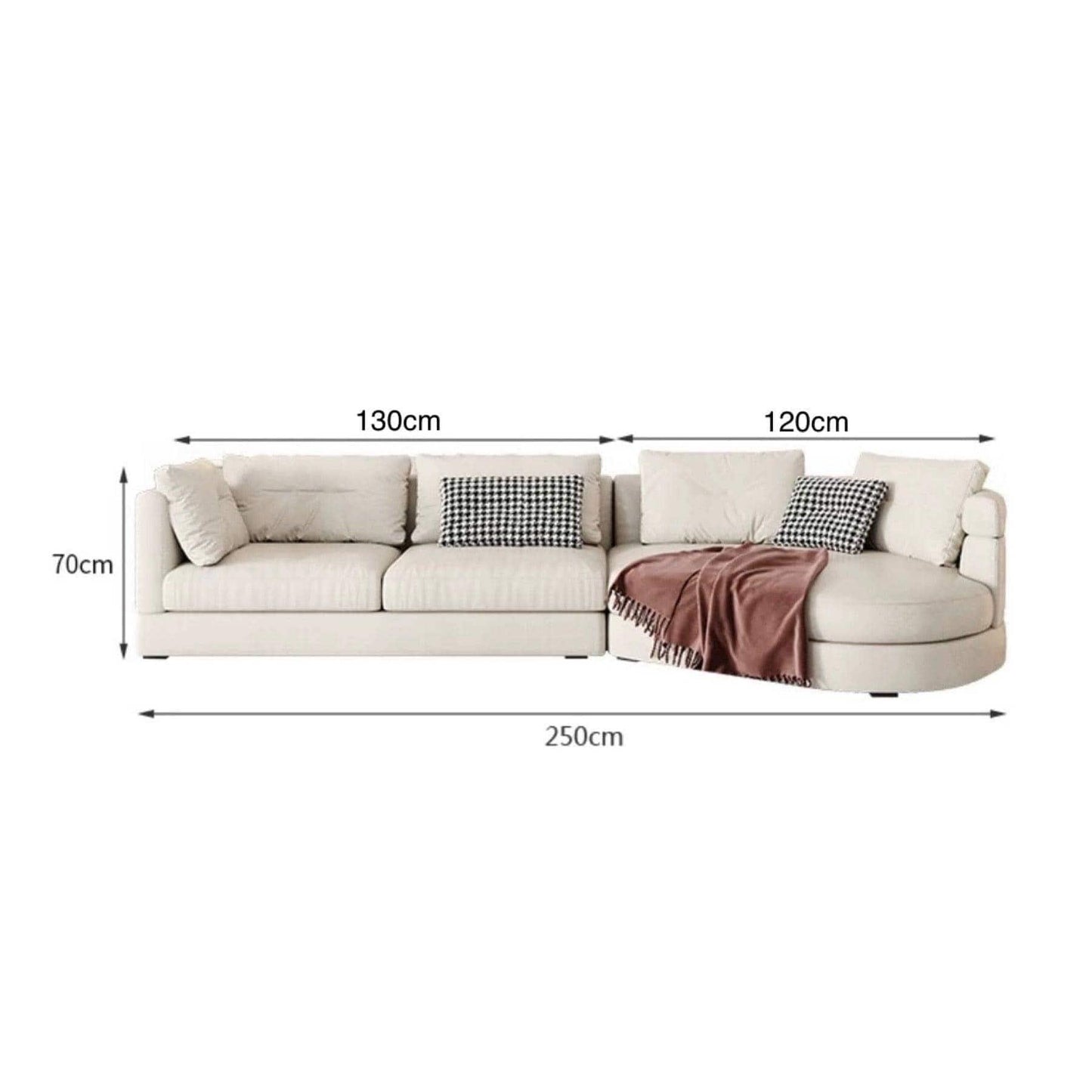 home-atelier-f31a Suede Fabric / Length 250cm with curve chaise / Khaki Baxter Designer Sectional Round Chaise Sofa