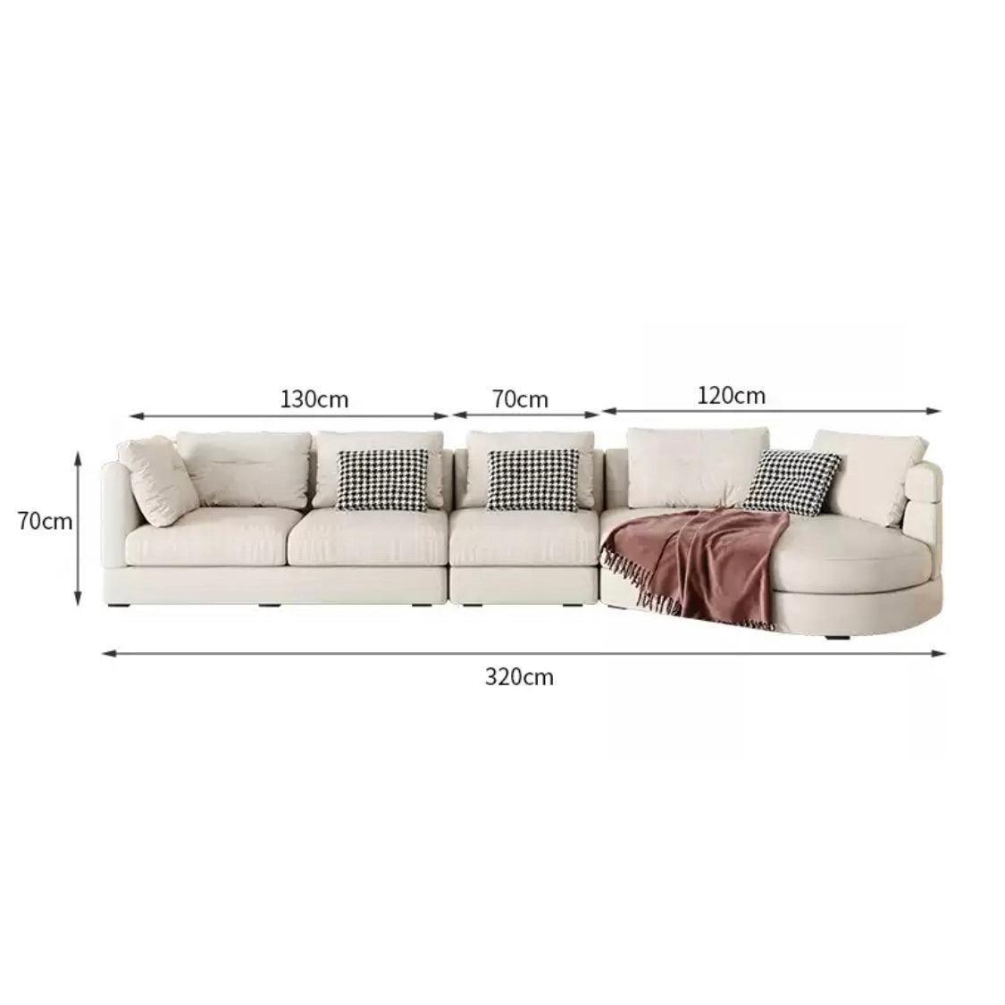 home-atelier-f31a Suede Fabric / Length 320cm with curve chaise / Cream Baxter Designer Sectional Round Chaise Sofa